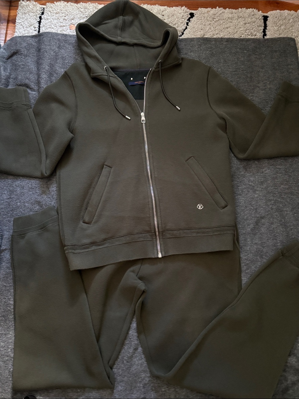 Louis Vuitton Olive Green Zip-Up Hoodie & Sweatpants Set (M)